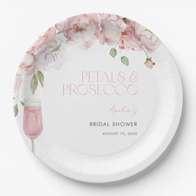 Plato De Papel Petales y Prosecco Moderno Floral Floral Bridal Du (Anverso)