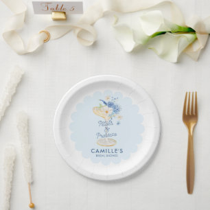 Plato De Papel Pétalos Azules y Prosecco