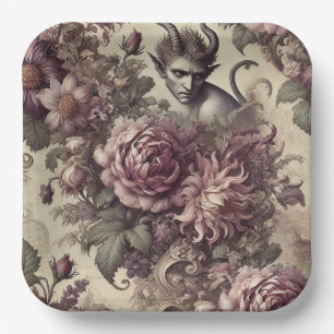 Plato De Papel Pétalos de Ciruela Malvada – Diseño Floral Gótico