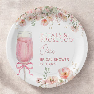 Plato De Papel Pétalos de lazo rosado y brindis de prosecco para 