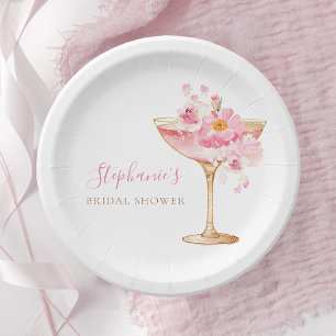 Plato De Papel Pétalos de oro rosa y ducha nupcial floral Prosecc