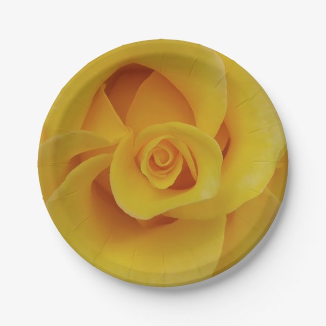 Plato De Papel Pétalos de rosa amarilla romántica (Anverso)