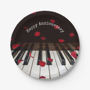 Plato De Papel Pétalos de Rosa de aniversario en llaves de piano