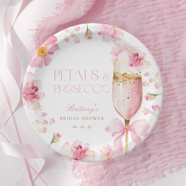 Plato De Papel Pétalos de vaca rosada Ducha de novia Prosecco (Subido por el creador)