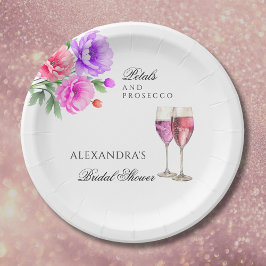 Plato De Papel Pétalos peones rosados y ducha de novias Prosecco