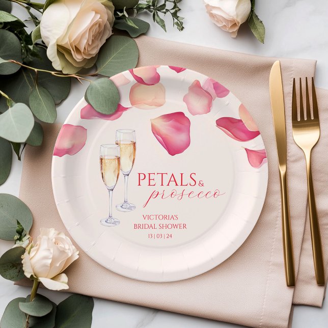 Plato De Papel Pétalos rosados de Rubor y ducha de novia Prosecco (Subido por el creador)