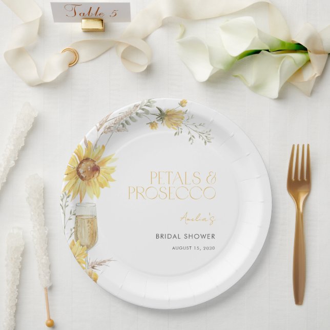 Plato De Papel Petals & Prosecco Boho Sunflower Bridal Shower (Boda)