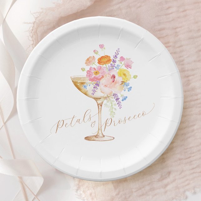 Plato De Papel Petals & Prosecco Floral Bridal Shower Paper Plate (Subido por el creador)
