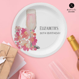 Plato De Papel Petals y Prosecco 30.ª Moda de color rosa floral