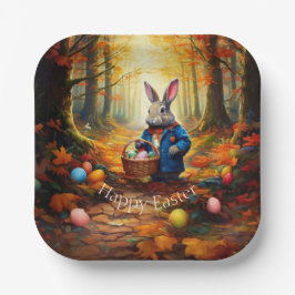 Plato De Papel Peter Easter Bunny con la cesta de huevos de Pascu