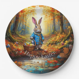 Plato De Papel Peter Easter Bunny con la cesta de huevos de Pascu