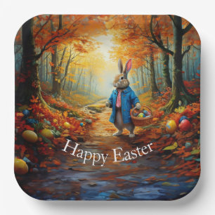 Plato De Papel Peter Easter Bunny con la cesta de huevos de Pascu