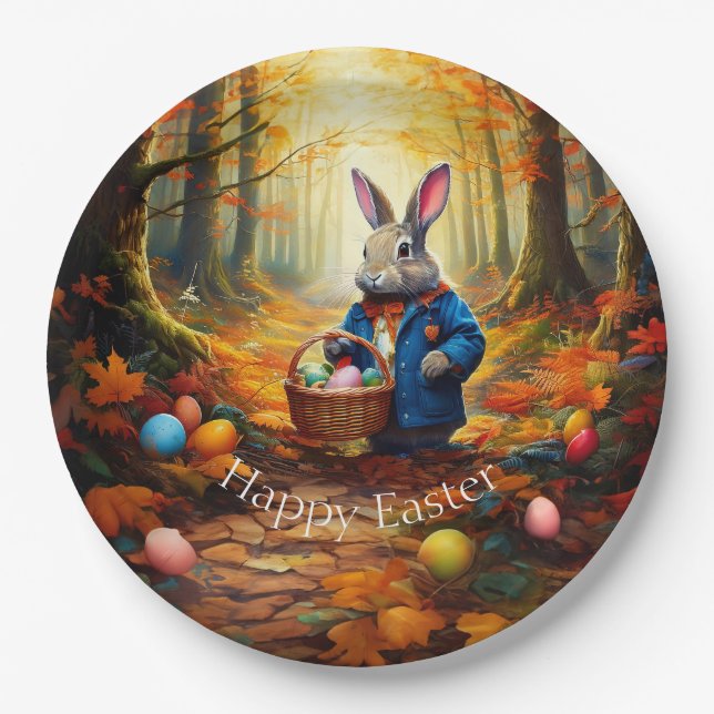 Plato De Papel Peter Easter Bunny con la cesta de huevos de Pascu (Anverso)