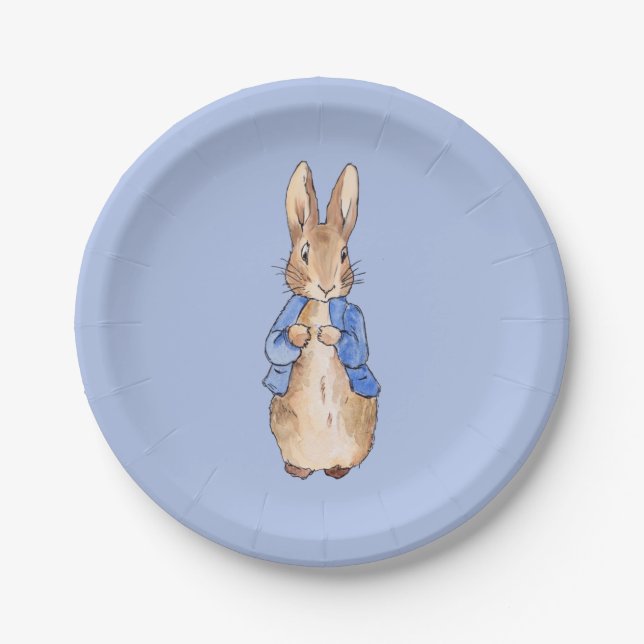 Plato De Papel Peter el conejo con fondo azul (Anverso)