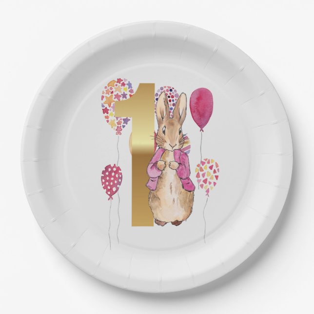 Plato De Papel Peter el primer cumpleaños del conejo (Anverso)