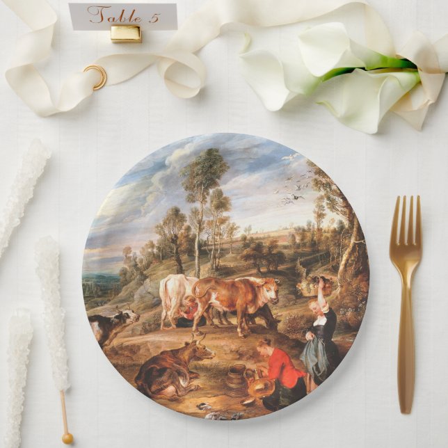Plato De Papel Peter Paul Rubens Milkmaids con ganado en tierra (Boda)