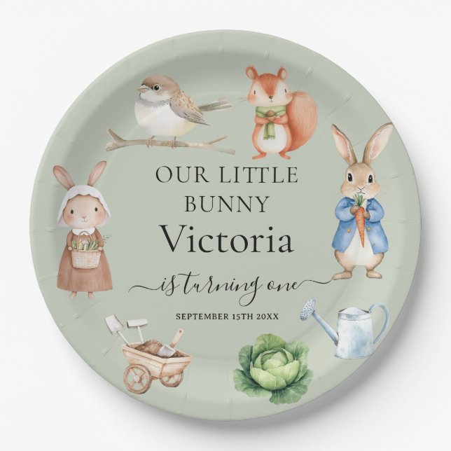 Plato De Papel Peter Rabbit Animals Garden Tools Birthday Party (Anverso)