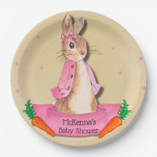 Plato De Papel Peter Rabbit Flopsy Chica Rosado Baby Shower