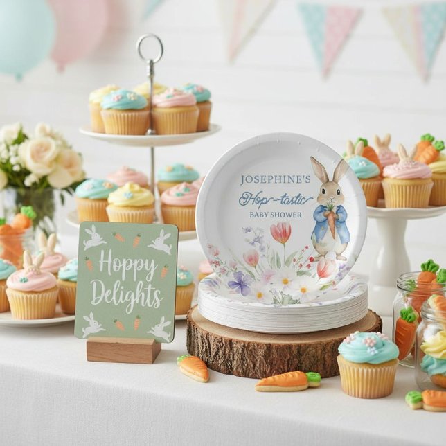 Plato De Papel Peter Rabbit Floral Hop-tastic Baby Shower (Subido por el creador)