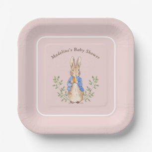 Plato De Papel Peter Rabbit Pink Vintage Baby Shower