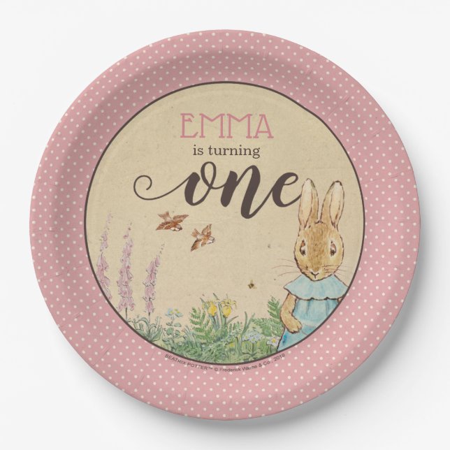 Plato De Papel Peter Rabbit | Primer cumpleaños de la niña (Anverso)