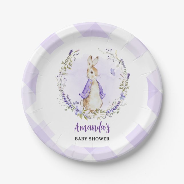 Plato De Papel Peter Rabbit Purple Baby Shower (Anverso)