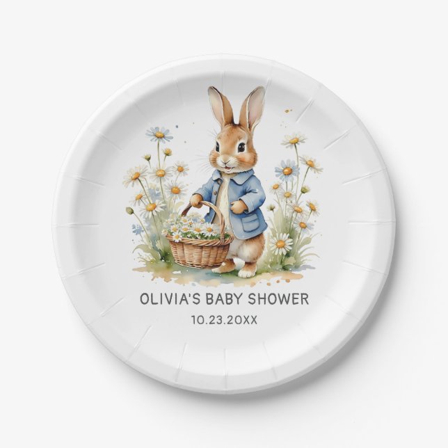 Plato De Papel Peter Rabbit Wildflower Baby Shower Paper Plates (Anverso)