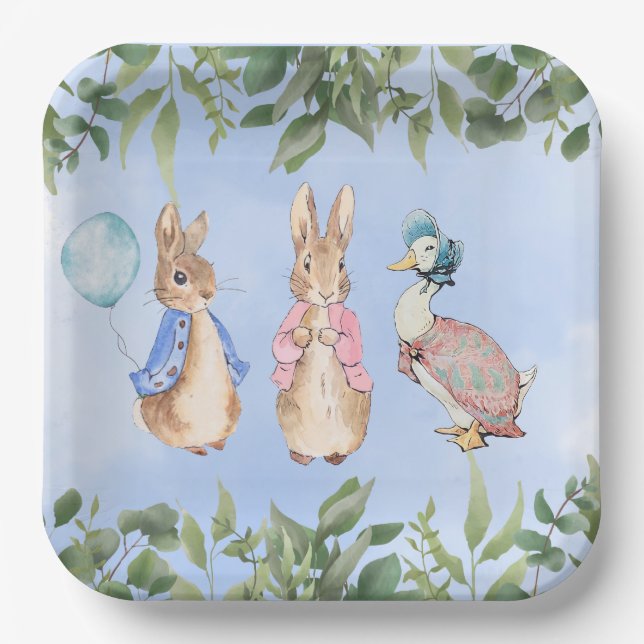 Plato De Papel Peter Rabbit Y Friends Baby Shower (Anverso)