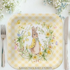 Plato De Papel Peter Rabbit Yellow wildflower Gingham Baby Shower