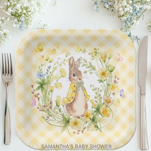 Plato De Papel Peter Rabbit Yellow wildflower Gingham Baby Shower (Subido por el creador)