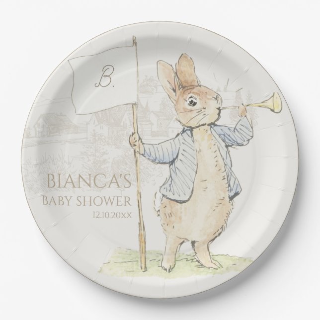 Plato De Papel Peter the Rabbit Algún conejo Baby Shower (Anverso)