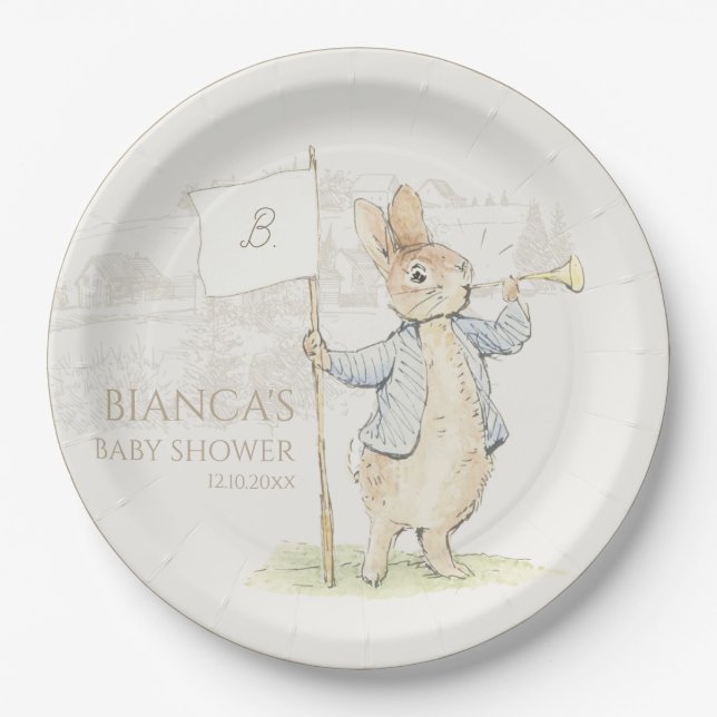 Plato De Papel Peter the Rabbit Algún conejo Baby Shower (Anverso)
