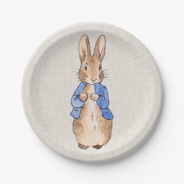 Plato De Papel Peter the Rabbit Beige Linen Background (Anverso)