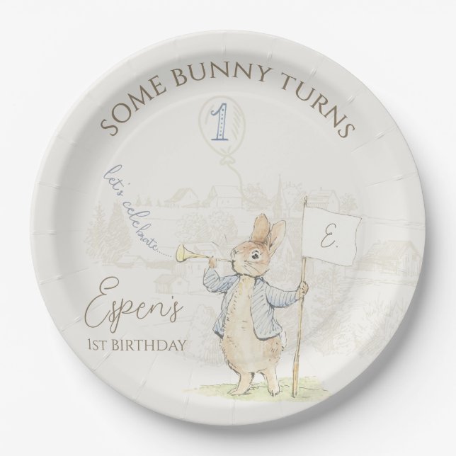 Plato De Papel Peter the Rabbit Soe Bunny primer cumpleaños (Anverso)