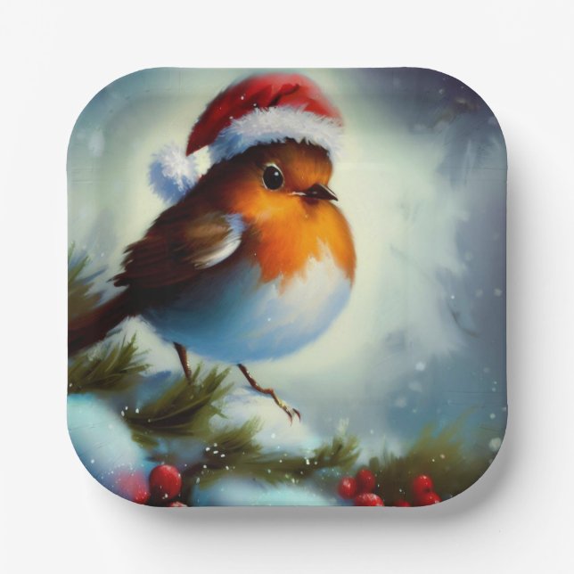 Plato De Papel Petirrojo de Navidad 3 (Anverso)