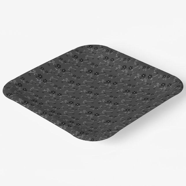 Plato De Papel Petite Black Floral Flowers (Angular)