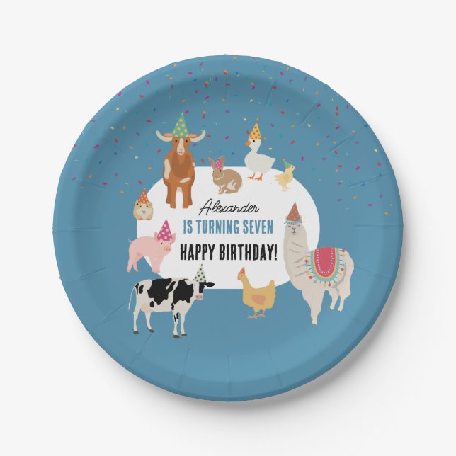 Plato De Papel Petting Zoo Party Animals Barnyard Birthday Boy (Anverso)