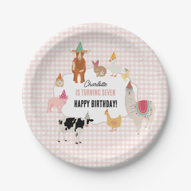 Plato De Papel Petting Zoo Party Animals Barnyard Birthday Girl (Anverso)