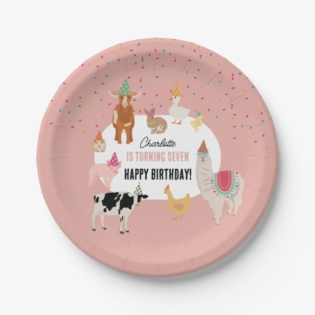 Plato De Papel Petting Zoo Party Animals Barnyard Birthday Girl (Anverso)