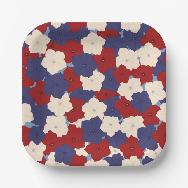 Plato De Papel Petunias Patrióticas (Anverso)