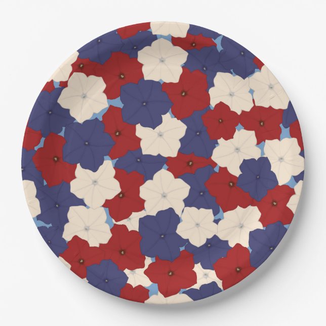 Plato De Papel Petunias Patrióticas (Anverso)