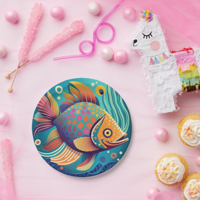 Plato De Papel pez mosaico (Fiesta)