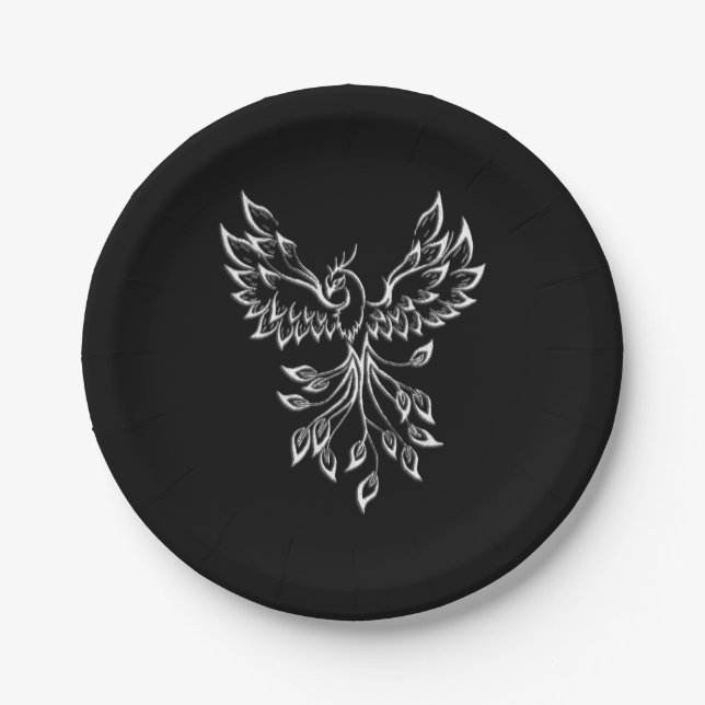 Plato De Papel Phoenix Rises en Negro (Anverso)