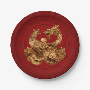 Plato De Papel Phoenix y Dragon - en rojo