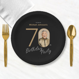 Plato De Papel Photo Black Gold 70th Birthday