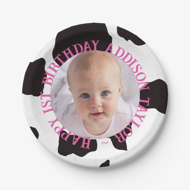 Plato De Papel Photo Cow Print Birthday (Anverso)