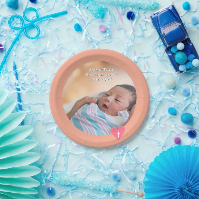 Plato De Papel Photo Paper Plate Baptism Orange Shower (Fiesta)
