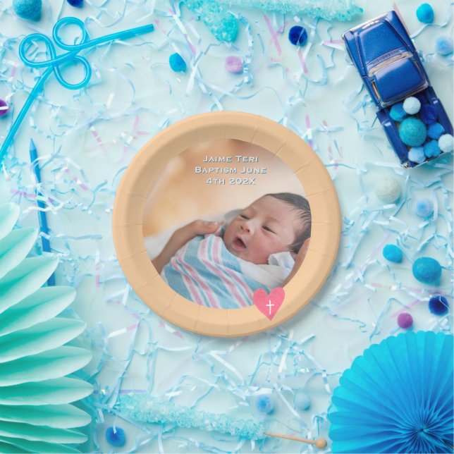 Plato De Papel Photo Paper Plate Baptism Orange Shower (Fiesta)