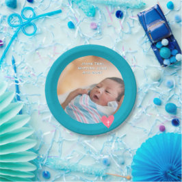 Plato De Papel Photo Paper Plate Baptism Teal Blue Shower