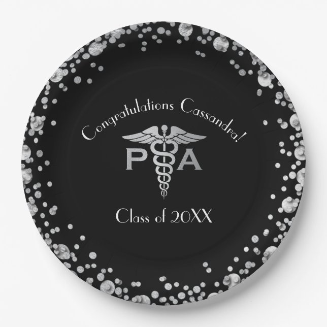 Plato De Papel Physician Assistant PA Graduation Black Silver (Anverso)